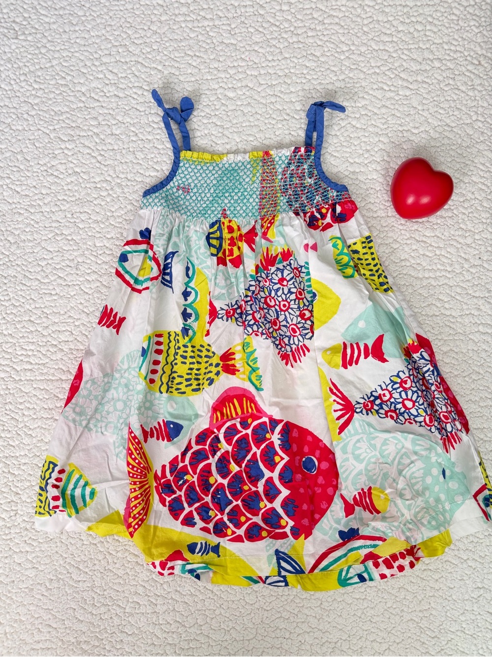 Mini Boden Bright Fish Print Sundress - Red, Yellow, Blue, Turquoise